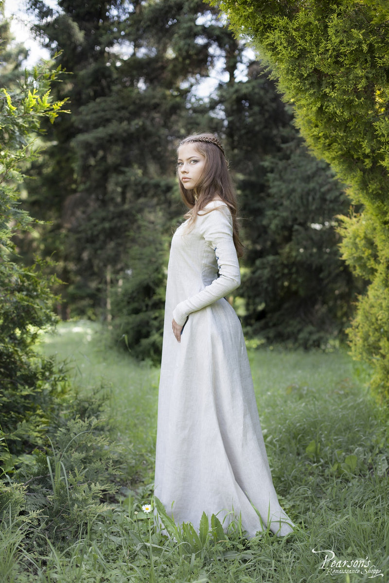 Medieval Autumn Princess Dress made from natural flax linen.