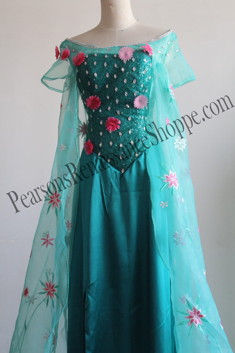 Frozen Fever Elsa Floral Embroidery Spring Dress