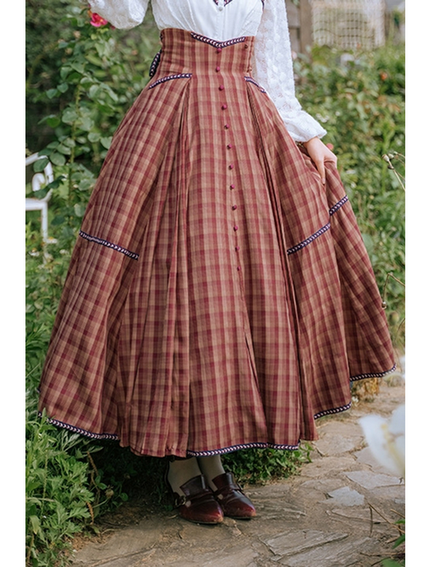 Plaid High Waist Flared Maxi Skirt