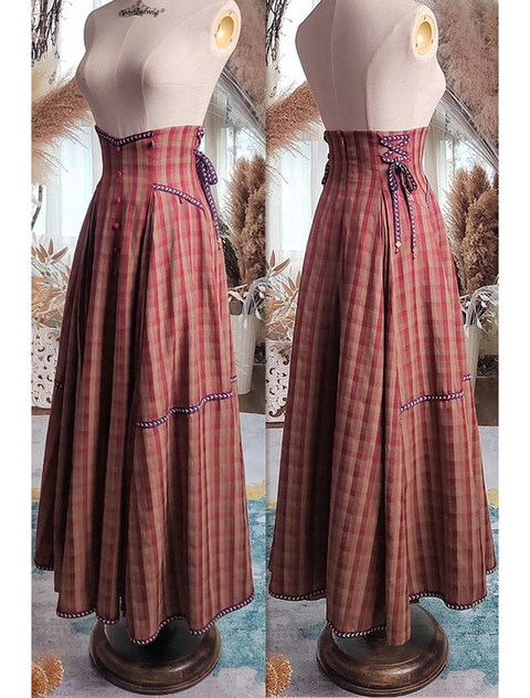 Plaid High Waist Flared Maxi Skirt
