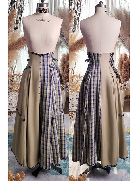 Plaid High Waist Flared Maxi Skirt
