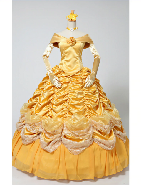 Beauty And Beast Belle two Piece Set Brocade Ruffle Cosplay Costume - Cosplay & Movie Costumes-Medieval Shoppe
