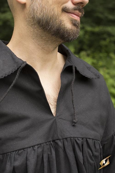 Aramis Shirt - Black, Dark Red, Men's Renaissance Shirts, Off-White-Medieval Shoppe
