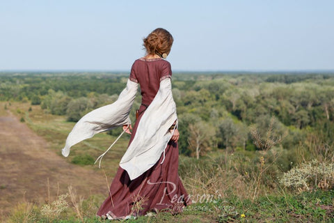 Flax Linen Medieval Dress - The Archeress - Brown, Burgundy Red, Green, Medieval Dresses, Midnight Blue-Medieval Shoppe