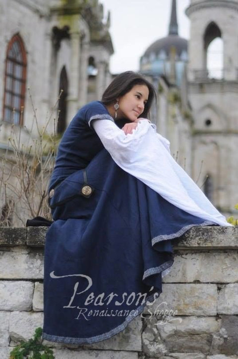 Flax Linen Medieval Dress - The Archeress - Brown, Burgundy Red, Green, Medieval Dresses, Midnight Blue-Medieval Shoppe