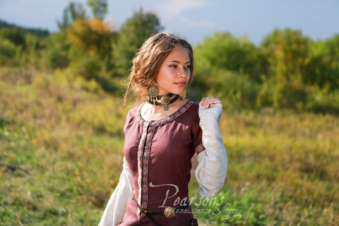 Flax Linen Medieval Dress - The Archeress - Brown, Burgundy Red, Green, Medieval Dresses, Midnight Blue-Medieval Shoppe