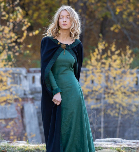 Autumn Princess Woolen Cape - Black Wool w/Blue, Black Wool w/Green, Black wool w/Red, Capes-Medieval Shoppe