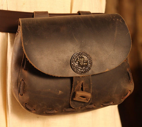 Distressed Brown Leather Bag Templar's Seal - Sporrans - Pouches-Medieval Shoppe