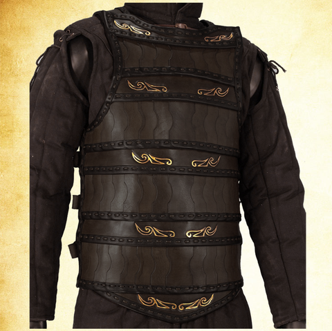 Celtic Lamellar Leather Armour - Black, Brown, Leather Body Armour-Medieval Shoppe