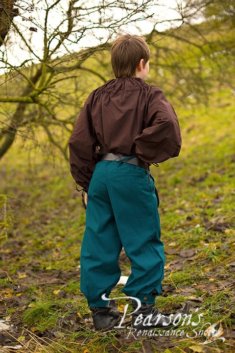 Childs Proudfoot Pants - Azure Green, Boy's Medieval Clothing, Dark Brown-Medieval Shoppe