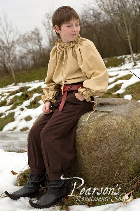Childs Proudfoot Pants - Azure Green, Boy's Medieval Clothing, Dark Brown-Medieval Shoppe