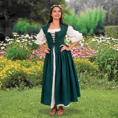 Country Maid Set - Black, Emerald Green, Medieval Bodice Sets, Renaissance Dresses-Medieval Shoppe
