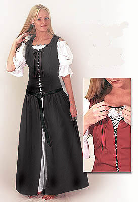 Country Peasant Dress - Black, Brown, Burgundy, Forest Green, Kelly Green, Majestic Blue, Medieval Dresses, Purple, Scarlet Red, White, Yellow-Medieval Shoppe