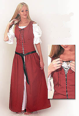 Country Peasant Dress - Black, Brown, Burgundy, Forest Green, Kelly Green, Majestic Blue, Medieval Dresses, Purple, Scarlet Red, White, Yellow-Medieval Shoppe
