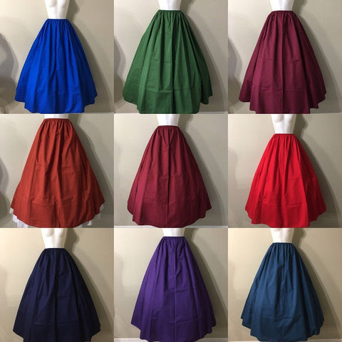 Medieval A Line Solid Skirt with elastic waist - Black, Brick Red, Burgundy, Gold, Hunter Green, Misty Blue, Navy Blue, Olive Green, Purple, Royal Blue, Sage Green, Silver, Skirts - Pants - Underpinnings, True Red-Medieval Shoppe