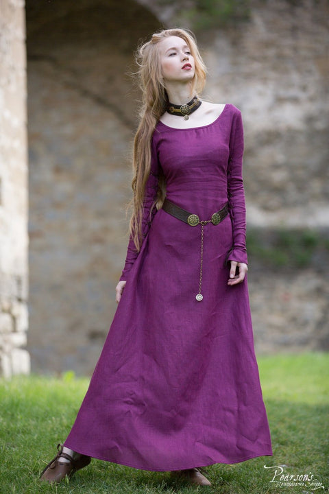 Elise Dress - Brown, Classic Blue, Green, Medieval Dresses, Orange, Wine Red, Yellow-Medieval Shoppe