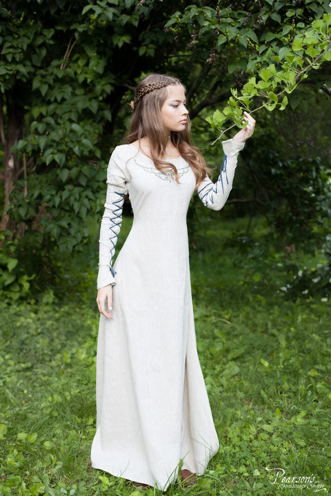 Fairy Tale Linen Dress - Featured Products, Green, Medieval Dresses, Natural-Medieval Shoppe