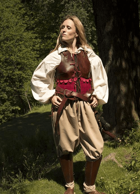Female Leather Armour - Black, Brown w/Red, Leather Body Armour-Medieval Shoppe