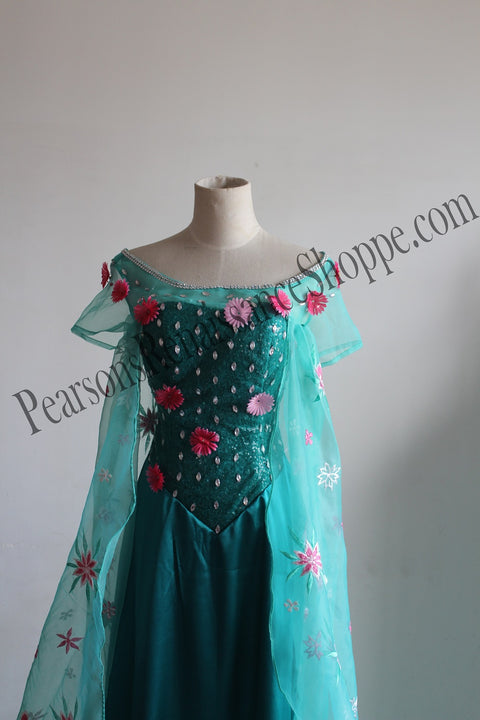 Frozen Fever Elsa Floral Embroidery Spring Dress - Cosplay & Movie Costumes-Medieval Shoppe