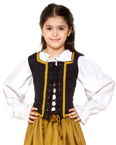 Girls Reversible Pirate Bodice - Brown, Chocolate, Denim Blue, Featured Products, Girl's Medieval Clothing & Accessories, Gold, Petol Green, Red, Turquoise-Medieval Shoppe