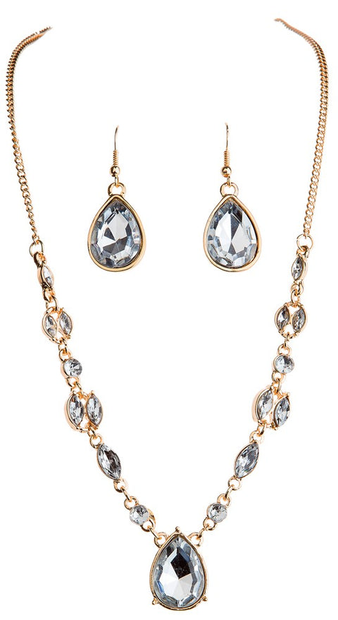 Gold Clear Drops Necklace Set - Renaissance Necklaces-Medieval Shoppe