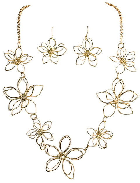 Gold Flowers Necklace and Earrings Set - Renaissance Necklaces-Medieval Shoppe