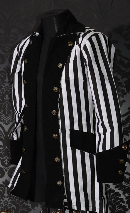 Steampunk Striped Pirate Jacket - Black/White, Brown /Black, Men's Steampunk Clothing-Medieval Shoppe