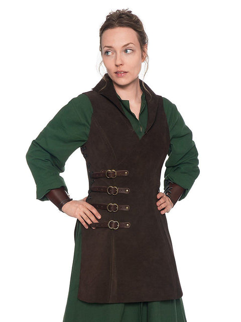 Huntress Leather Jerkin - Beige, Black, Bodices - Corsets - Waist Cinchers, Brown, Featured Products, Green-Medieval Shoppe