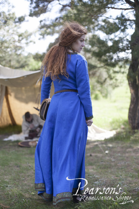 Viking Dress Ingrid the Hearthkeeper - Classic Blue, Green, Medieval Dresses, Natural-Medieval Shoppe