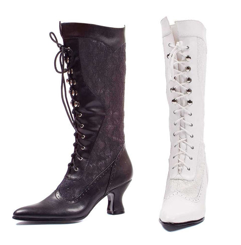 Ladies High Boot - Black, Steampunk Footwear, White, Women's Medieval Footware-Medieval Shoppe