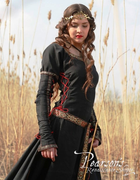 Lady Hunter Dress - Black, Green, Medieval Dresses-Medieval Shoppe