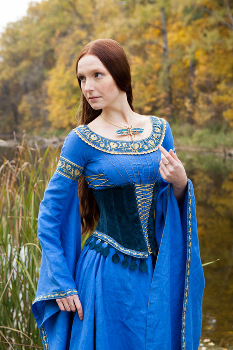 Lady of the Lake Suede Corset Belt - Bodices - Corsets - Waist Cinchers, Classic Blue, Green-Medieval Shoppe