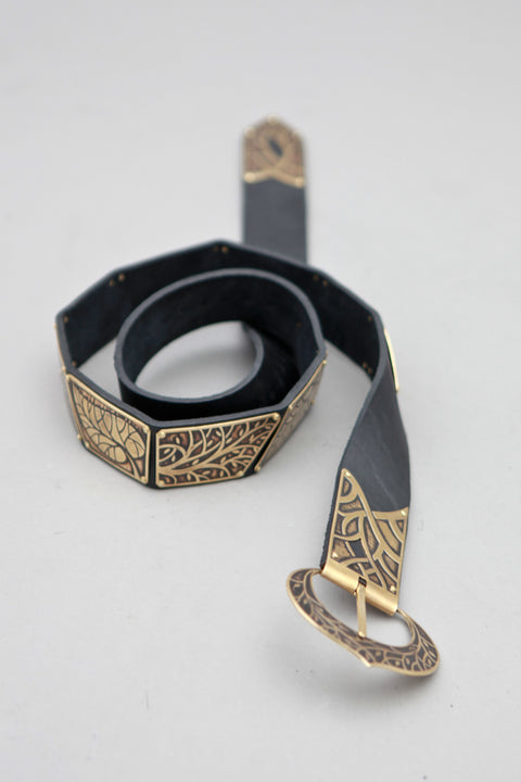 Knight of the West Leather Belt - Black w/Brass, Black w/Steel, Renaissance Belts - Leather Accesssories, Sales and Specials-Medieval Shoppe