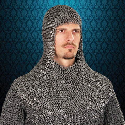Mail Armor Coif, Riveted Darkened Aluminum - Chainmail Armour-Medieval Shoppe