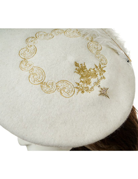 Medieval Borgia Wool Beret - Black, Burgundy, Cream, Medieval Hats - Veils-Medieval Shoppe