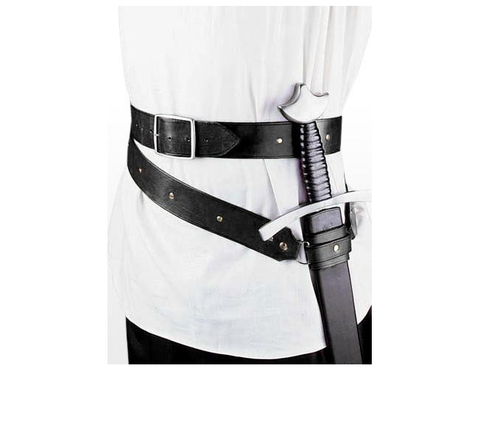 Medieval Double Wrap Sword Belt - Black w/Silver, Brown w/Brass, Renaissance Belts - Leather Accesssories-Medieval Shoppe