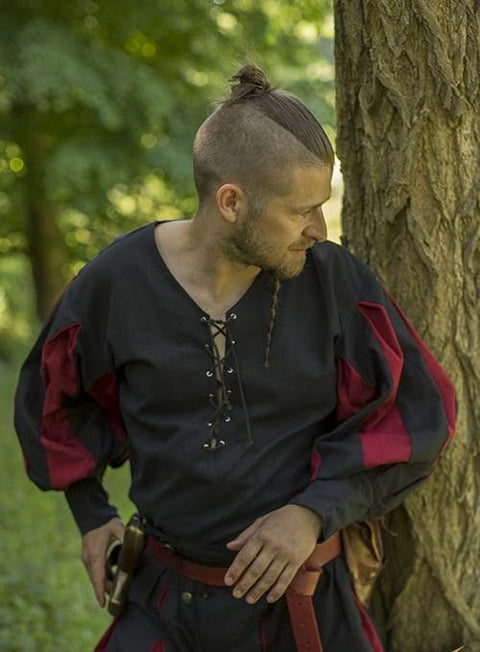 Medieval Landsknecht Shirt - Black & White, Green & White, Men's Renaissance Shirts, Red & Black-Medieval Shoppe