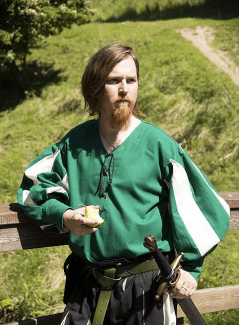 Medieval Landsknecht Shirt - Black & White, Green & White, Men's Renaissance Shirts, Red & Black-Medieval Shoppe