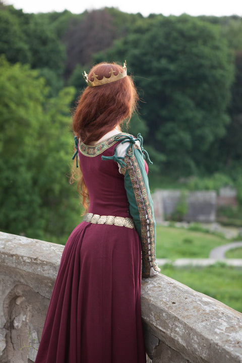 Medieval Wool Dress "Green Sleeves" - Aquamarine Wool, Dark Blue Wool, Ivory Wool, Red Wool, Sales and Specials, Special Order - Custom Made Dresses-Medieval Shoppe