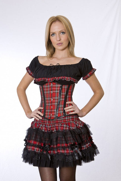 Red Tartan Underbust Corset - Sales and Specials-Medieval Shoppe