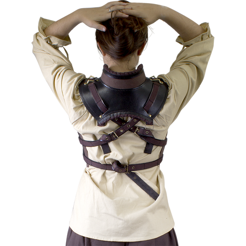 Rogue Female Armour - Black/Brown, Bodices - Corsets - Waist Cinchers, Brown/Beige, Leather Body Armour-Medieval Shoppe