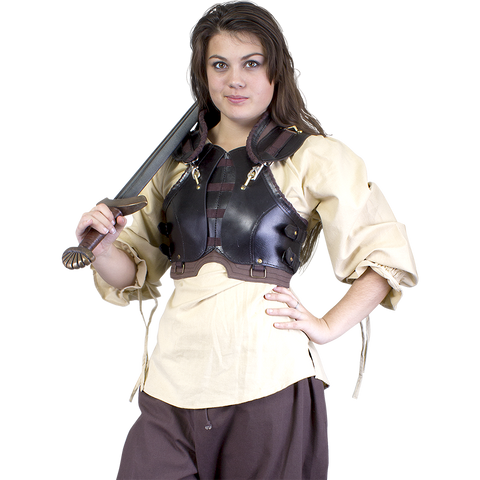 Rogue Female Armour - Black/Brown, Bodices - Corsets - Waist Cinchers, Brown/Beige, Leather Body Armour-Medieval Shoppe