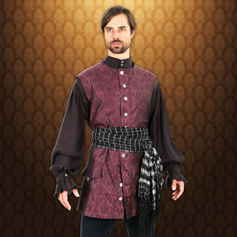 Scoundrel Long Pirate Vest - Black, Doublets- Jerkins & Vests, Navy Blue, Purple, Red-Medieval Shoppe