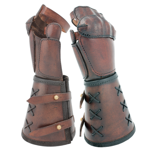 Single Leather Gauntlet - Black-Left Hand, Black-Right Hand, Brown-Left Hand, Brown-Right Hand, Vambraces - Gauntlets - Gloves - Bracers-Medieval Shoppe