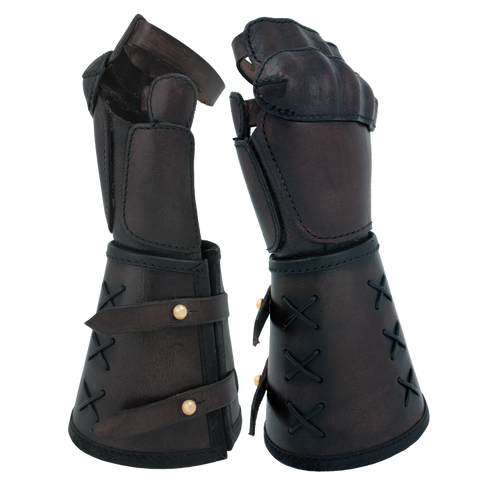 Single Leather Gauntlet - Black-Left Hand, Black-Right Hand, Brown-Left Hand, Brown-Right Hand, Vambraces - Gauntlets - Gloves - Bracers-Medieval Shoppe
