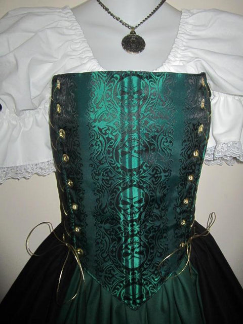 Skull Design Bodice - Black, Bodices - Corsets - Waist Cinchers, Gold, Green, Purple, Red, Royal Blue, Silver-Medieval Shoppe