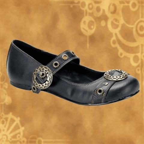 Steampunk Mary Jane Flats - Women's Medieval Footware-Medieval Shoppe