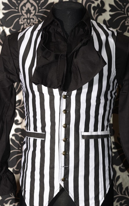 Steampunk Striped Long Vest - Black/White, Brown/Black, Men's Steampunk Clothing-Medieval Shoppe