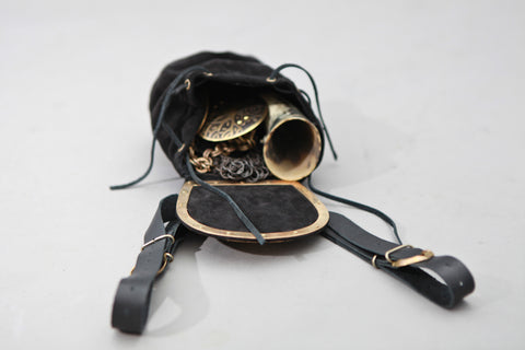 Suede and Etched Brass Bag - Black w/Brass, Black w/Steel, Sales and Specials, Sporrans - Pouches-Medieval Shoppe