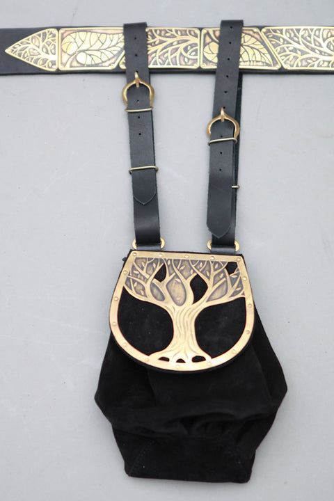 Suede and Etched Brass Bag - Black w/Brass, Black w/Steel, Sales and Specials, Sporrans - Pouches-Medieval Shoppe